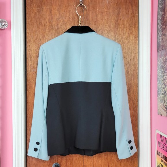 Vintage 90s Baby Blue & Black Colorblock Blazer Jacket - Picture 6 of 8